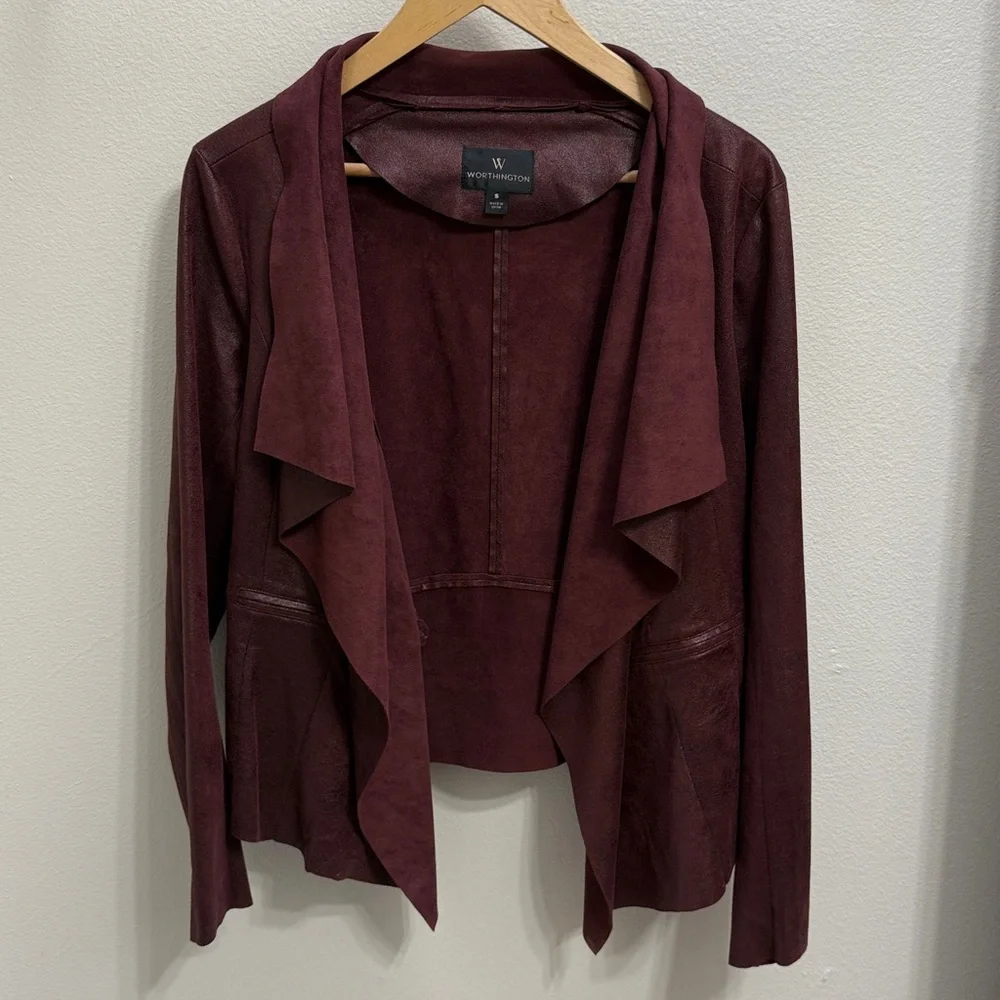 Women’s Worthington Deep Burgundy Open Drape Blazer. Size S - Picture 3 of 10